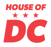 House of DC Sparkling Wine for the DC consumer. Red letter logo with three stars.